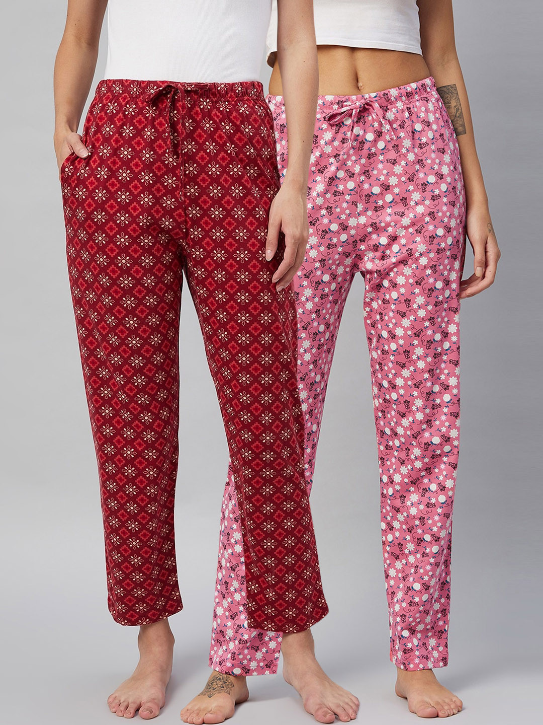 

C9 AIRWEAR Women Pack of 2 Floral Printed Cotton Lounge Pants, Maroon