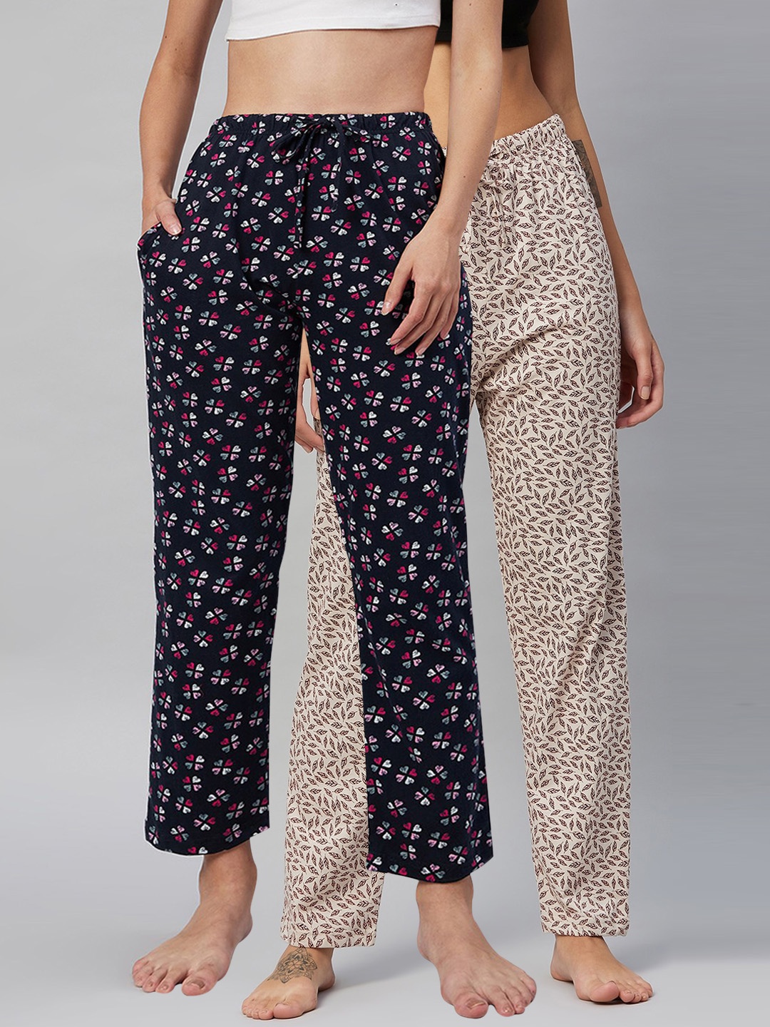 

C9 AIRWEAR Women Pack of 2 Floral Print Pure Cotton Comfort Lounge Pants, Navy blue