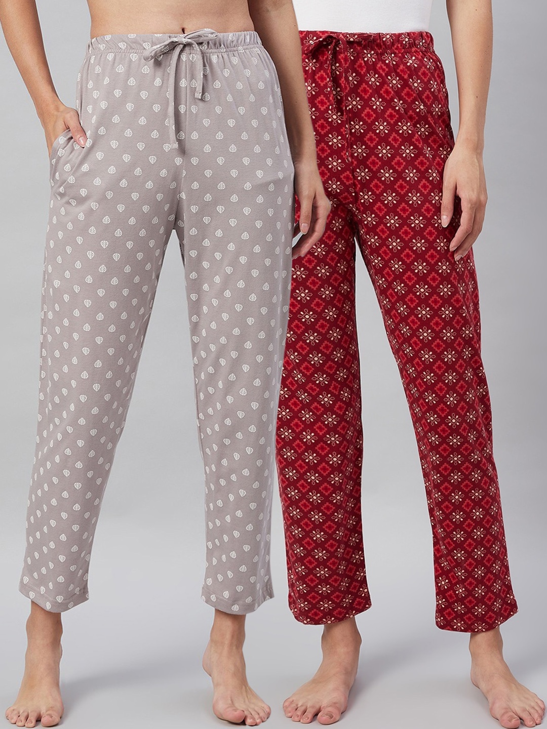 

C9 AIRWEAR Women Pack of 2 Printed Pure Cotton Comfort Lounge Pants, Maroon