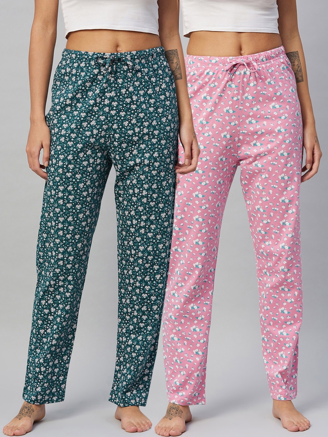 

C9 AIRWEAR Women Pack of 2 Pink & Green Printed Pure Cotton Comfort Lounge Pants