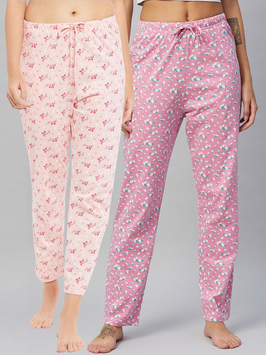 

C9 AIRWEAR Women Pack Of 2 Floral Printed Pure Cotton Comfort Lounge Pants, Pink
