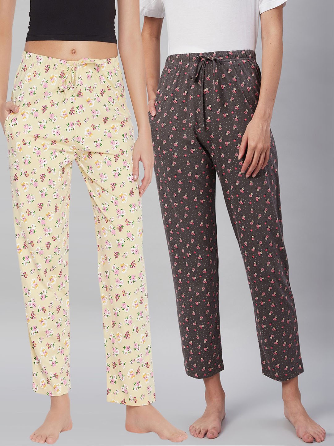 

C9 AIRWEAR Women Pack of 2 Floral Printed Pure Cotton Comfort Lounge Pants, Yellow