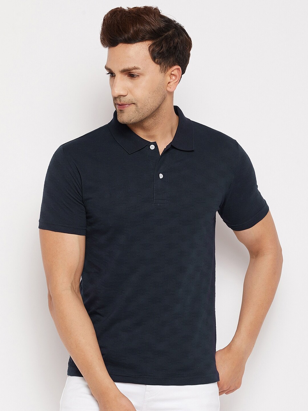 

FirstKrush Men Navy Blue Regular Fit Cotton Polo Collar T-shirt