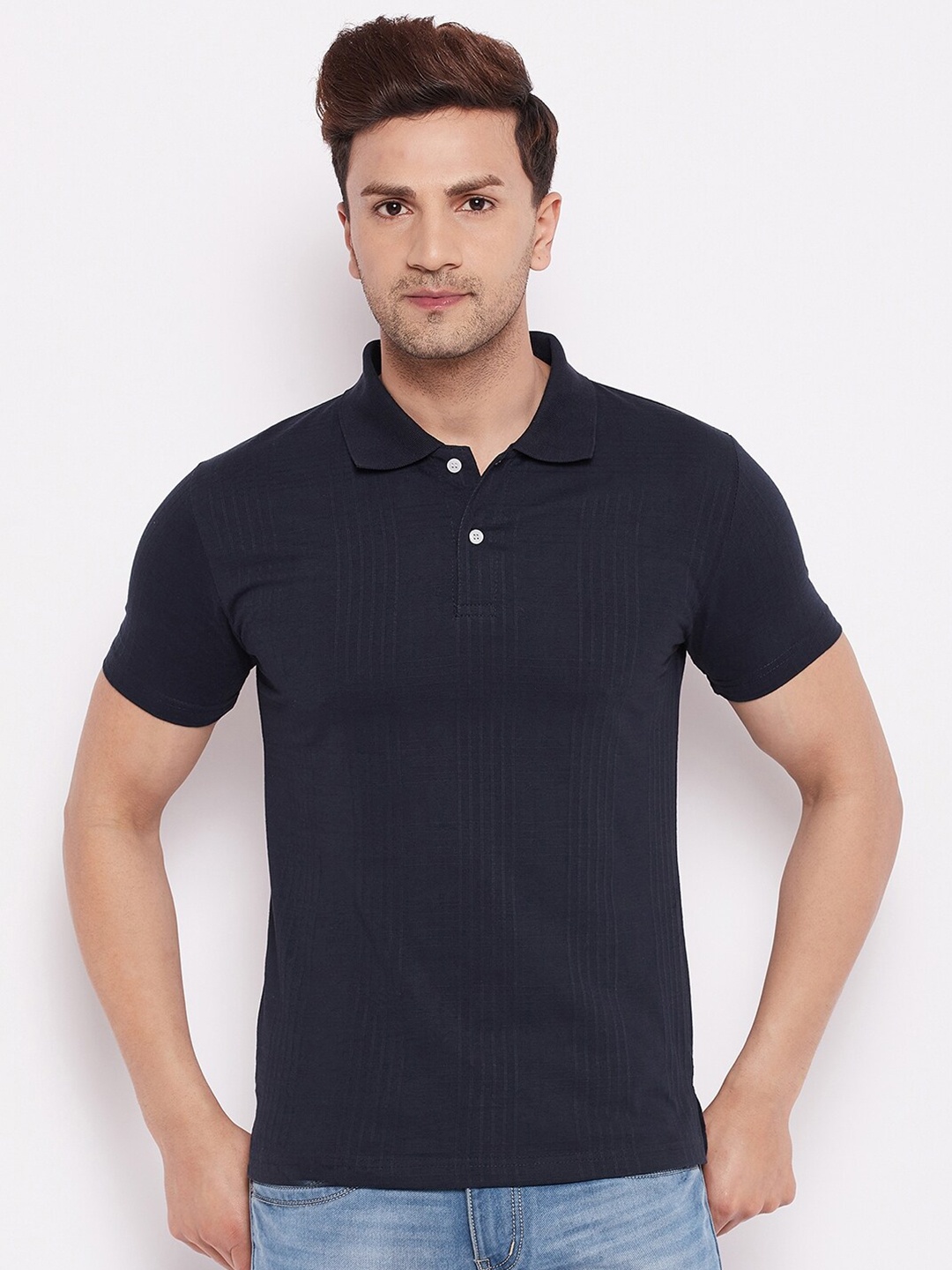

FirstKrush Men Navy Blue Regular Fit Cotton Polo Collar T-shirt