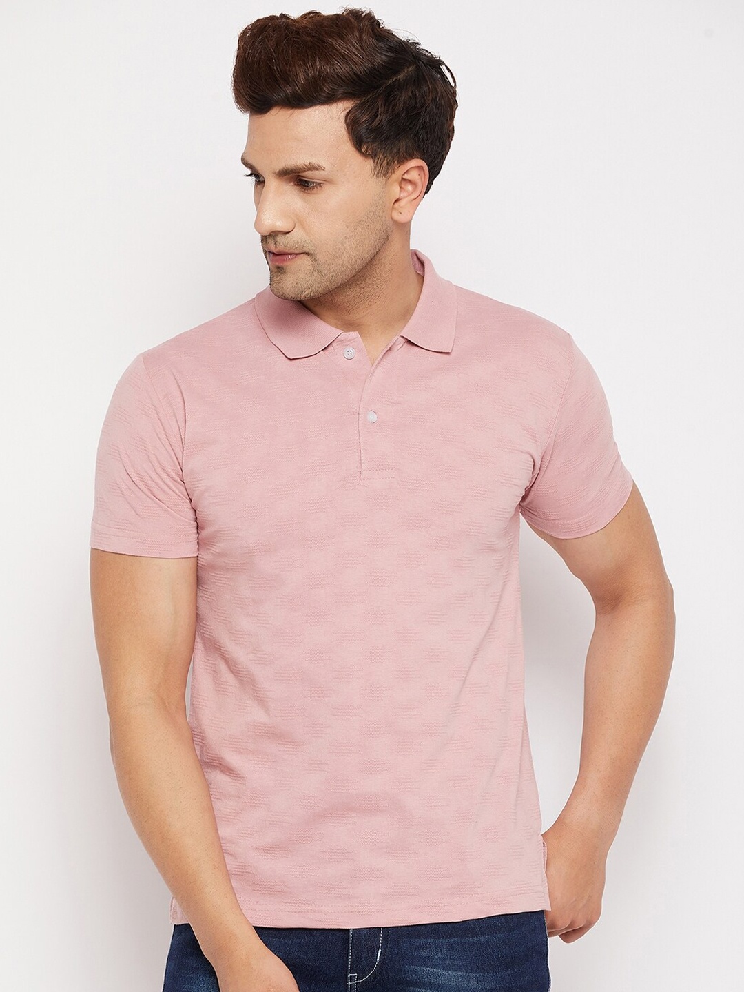 

FirstKrush Men Pink Polo Collar T-shirt