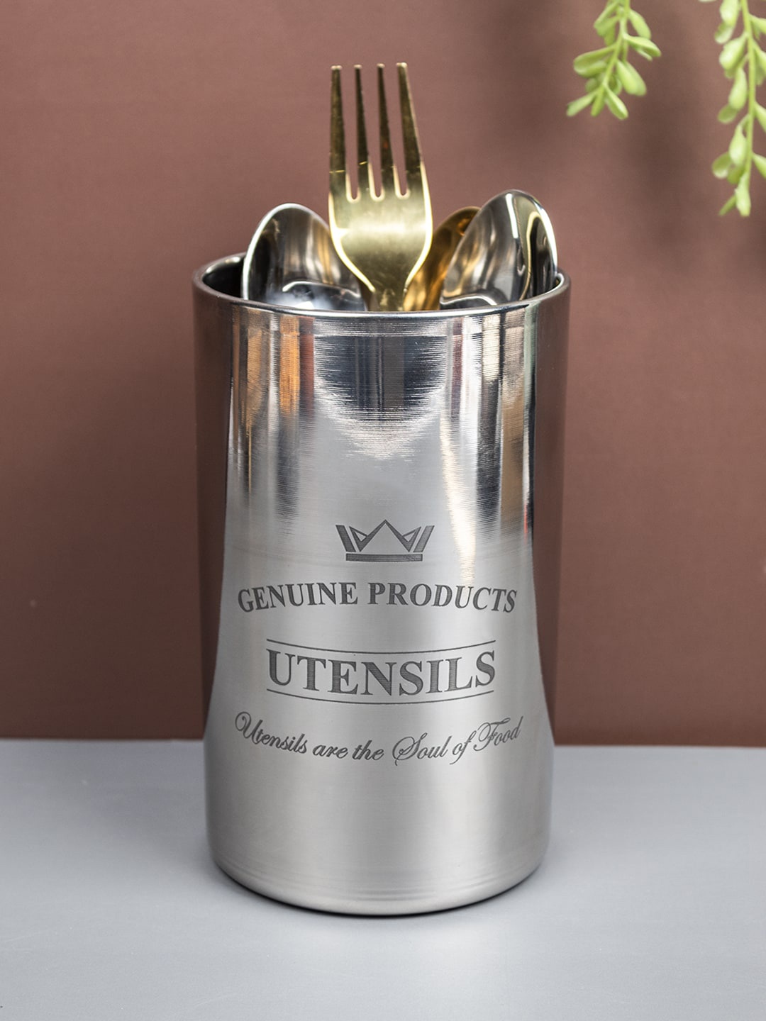 

MARKET99 Silver-Coloured Printed Cutlery Holder