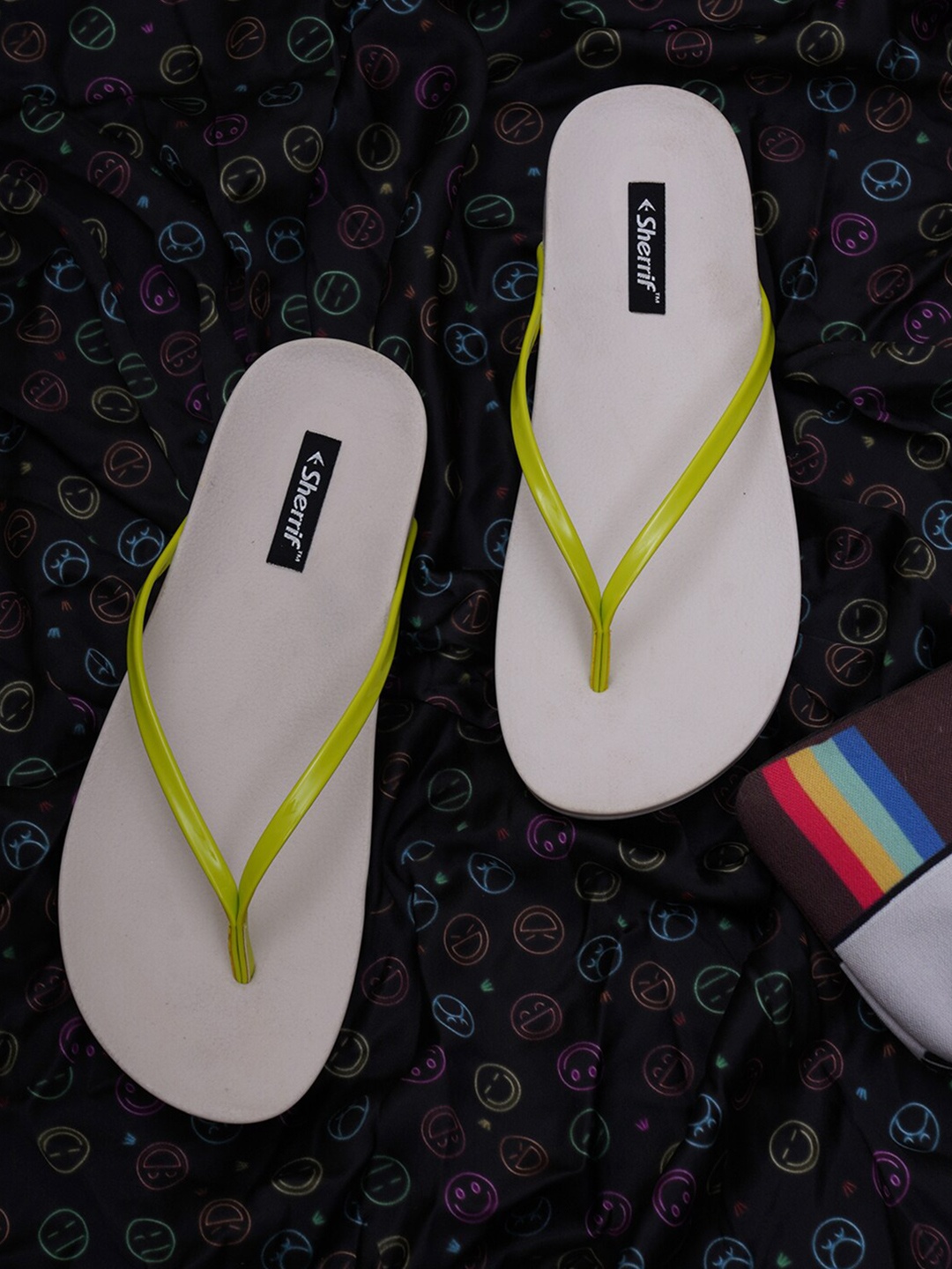 

Sherrif Shoes Women Lime Green & White Rubber Thong Flip-Flops