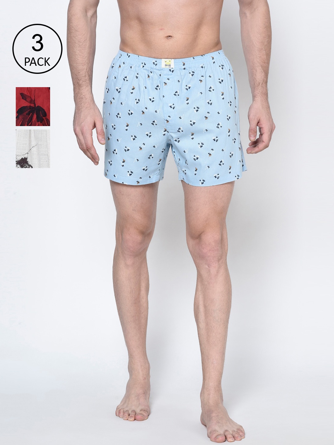 

SI2 SLIP IN 2 Men Pack of 3 Red & Blue Printed Pure Cotton Boxers