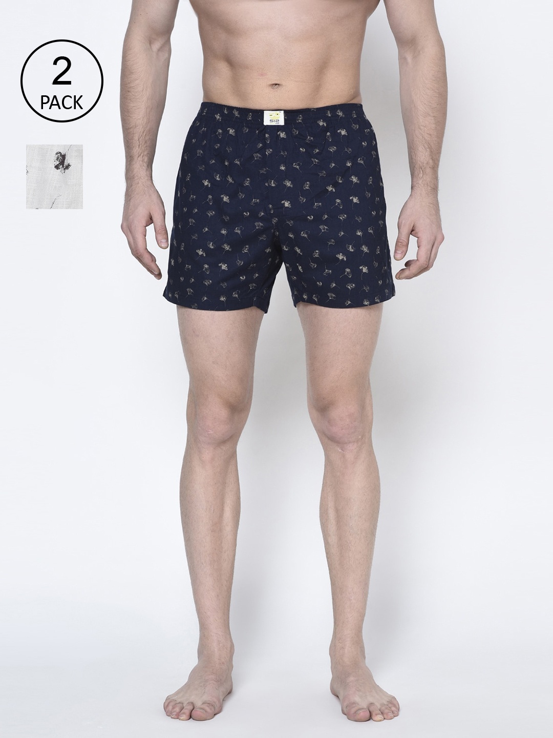 

SI2 SLIP IN 2 Men Pack of 2 Printed Pure Cotton Boxers, Navy blue