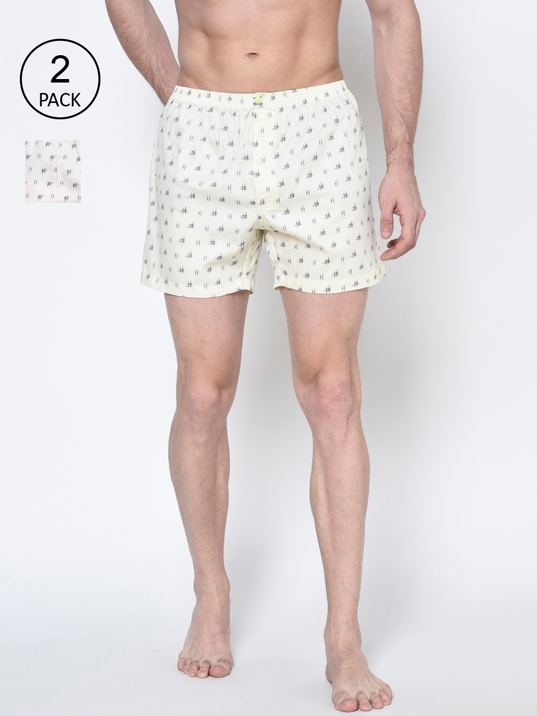

SI2 SLIP IN 2 Men Peach-Colored & Yellow Printed Pack of 2 Pack Cotton Boxers