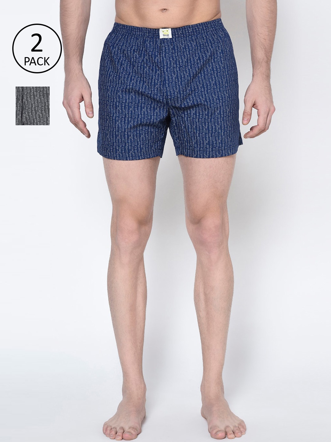 

SI2 SLIP IN 2 Men Pack Of 2 Printed Cotton Boxers 101-504-110-523-110, Navy blue