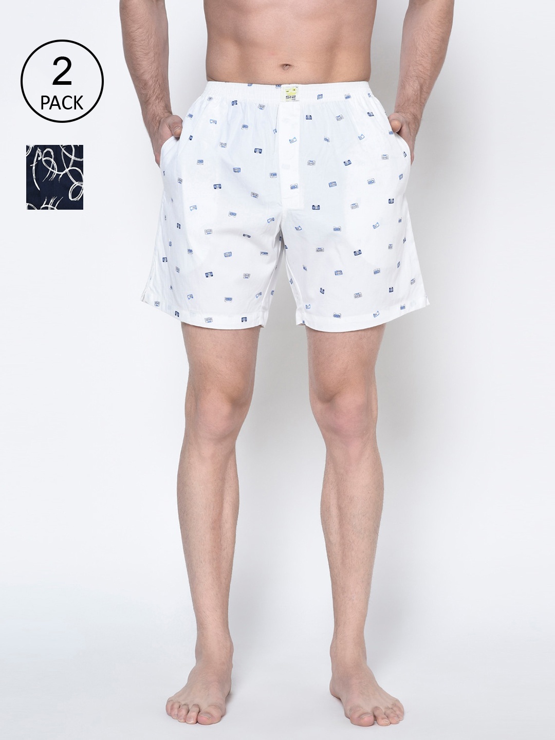 

SI2 SLIP IN 2 Men Pack Of 2 Printed Cotton Boxers BOXER102-501-117-504-107, White