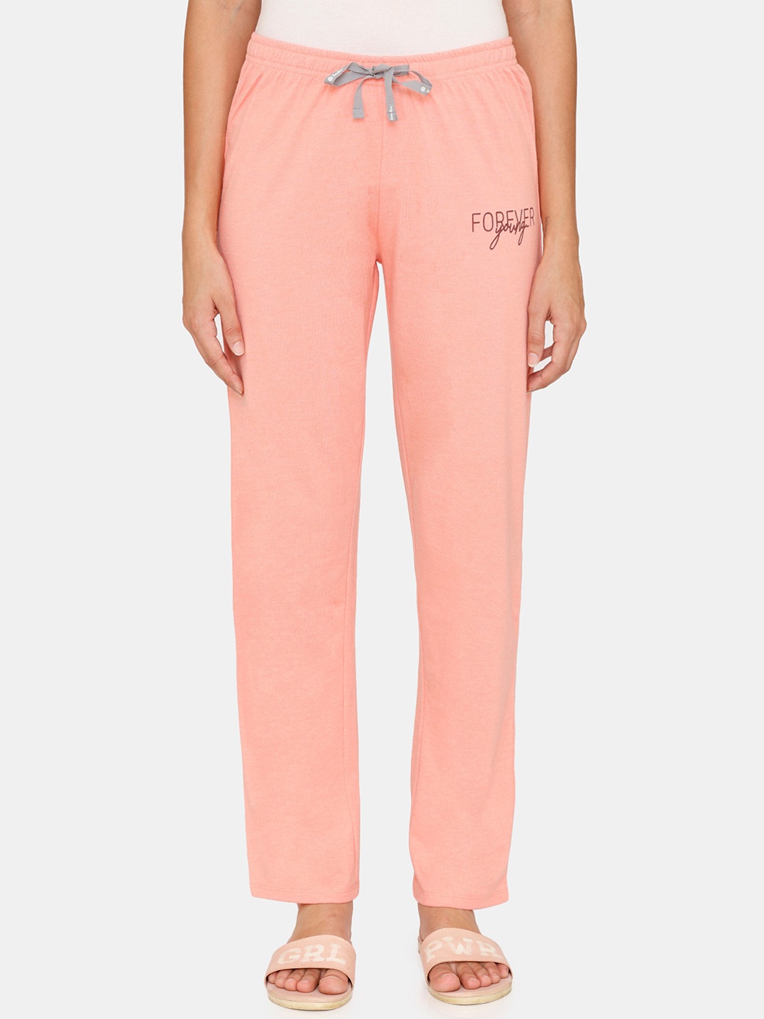 

Rosaline Women Peach-Coloured Mid-Rise Knitted Lounge Pants
