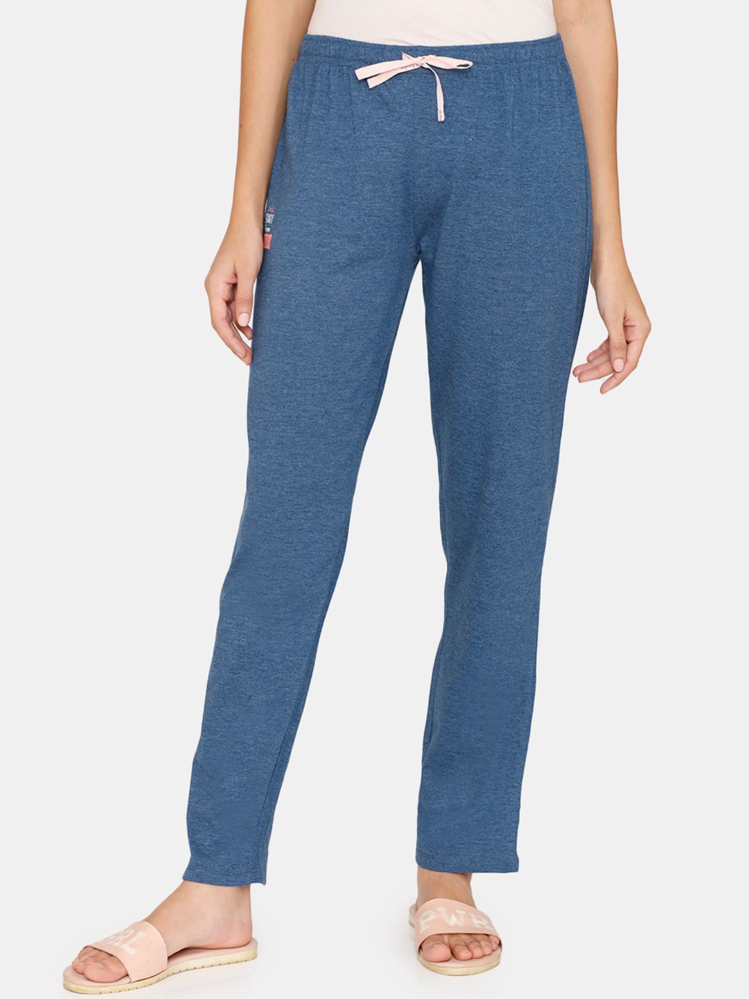

Rosaline by Zivame Women Blue Solid Knitted Lounge Pants