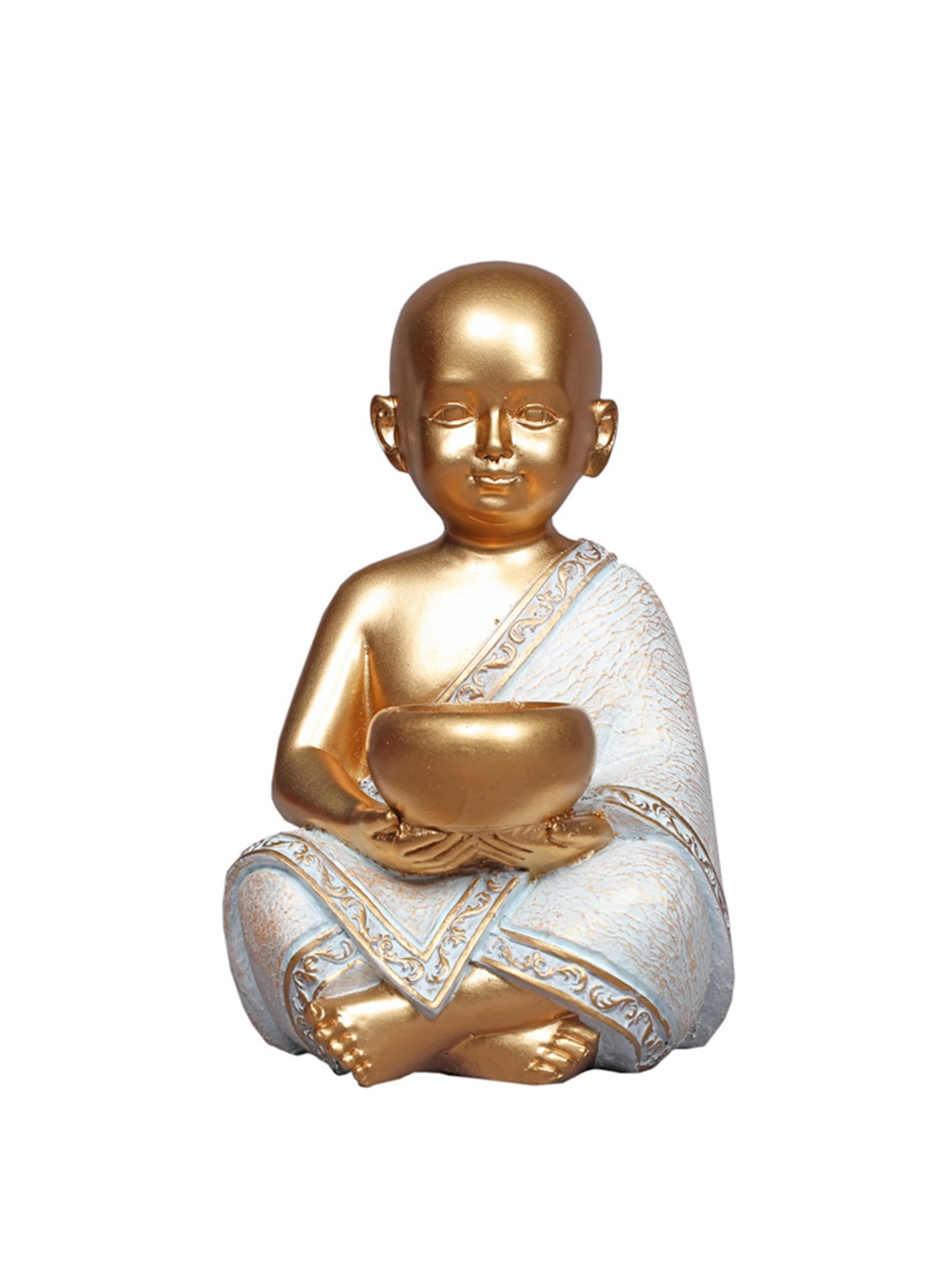 

TANSHA QUO White & Gold-Toned Monk Decorative Showpiece