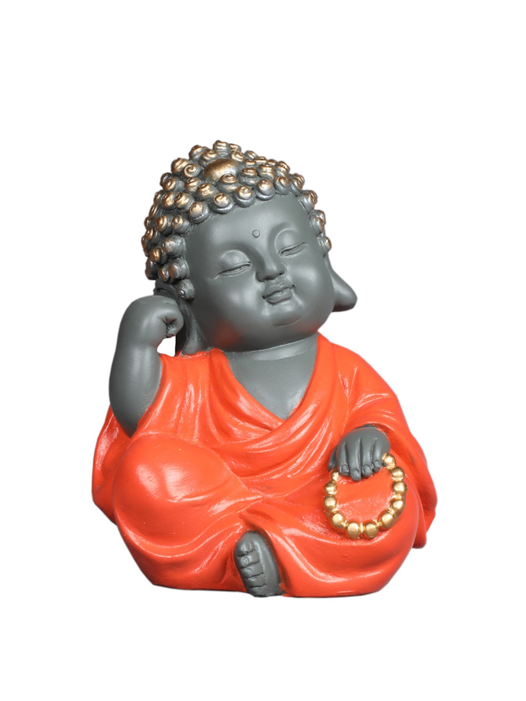 TANSHA QUO Orange & Grey Handmade Monk Don't Hear Bad Decorative Showpiece