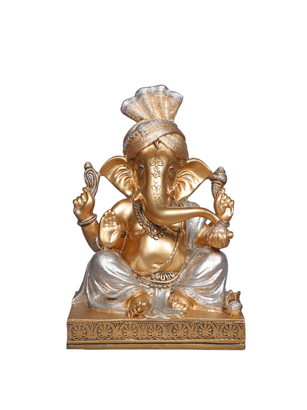 

TANSHA QUO Silver-Tone Textured Pheta Ganesha Polyresin Decorative Showpiece