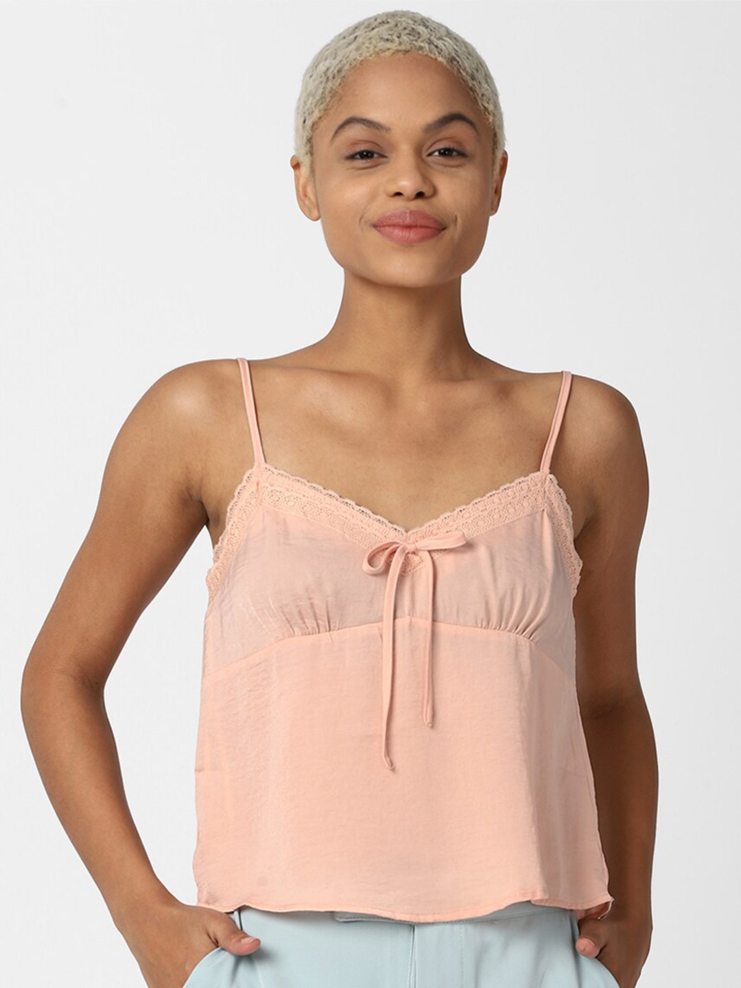 

FOREVER 21 Women Peach-Coloured Solid Empire Top