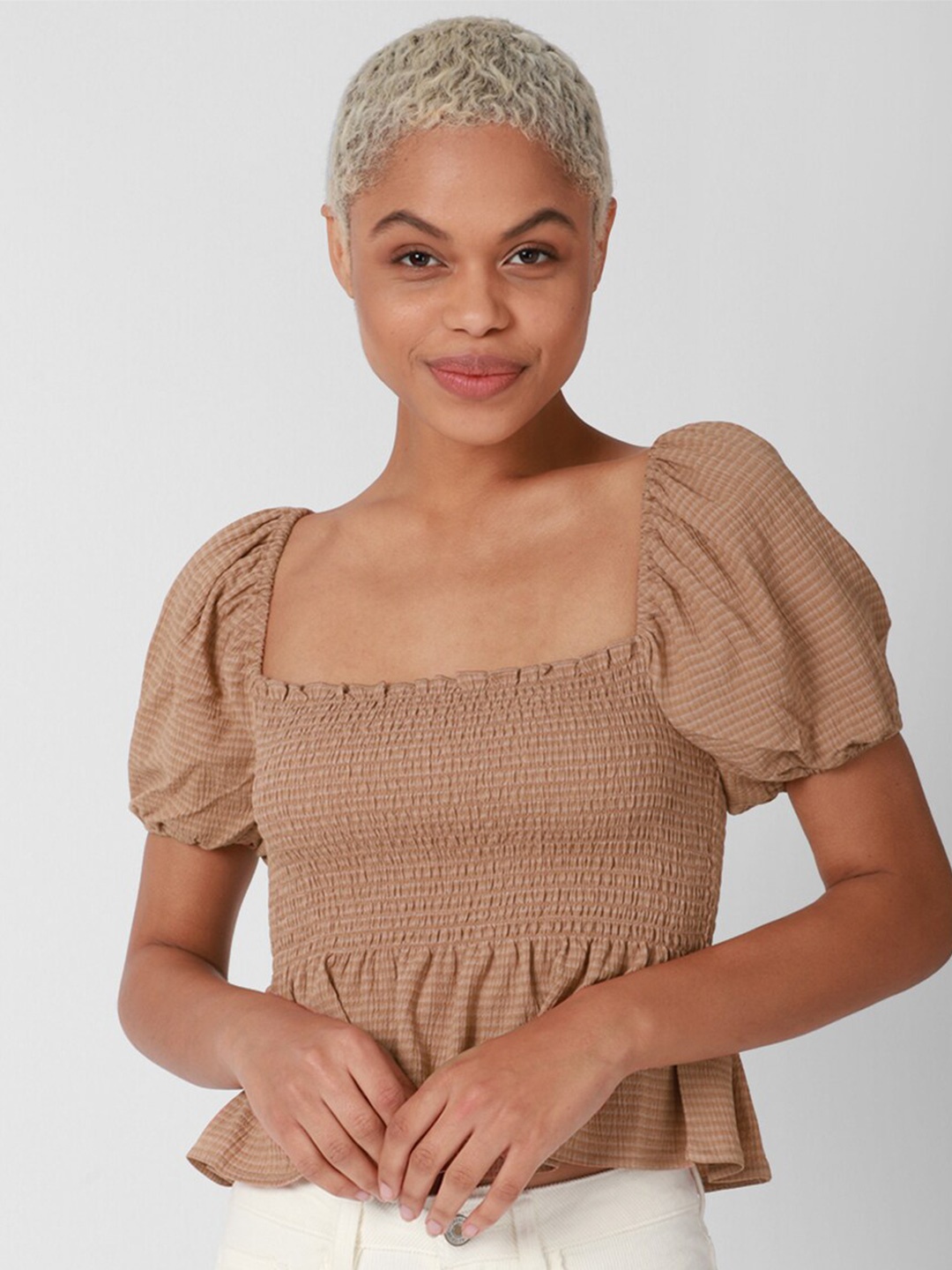 

FOREVER 21 Brown Solid Crop Top