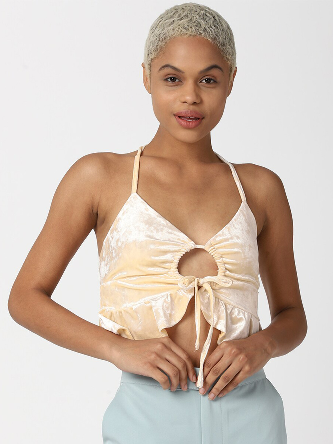 

FOREVER 21 Beige Halter Neck Bralette Crop Top