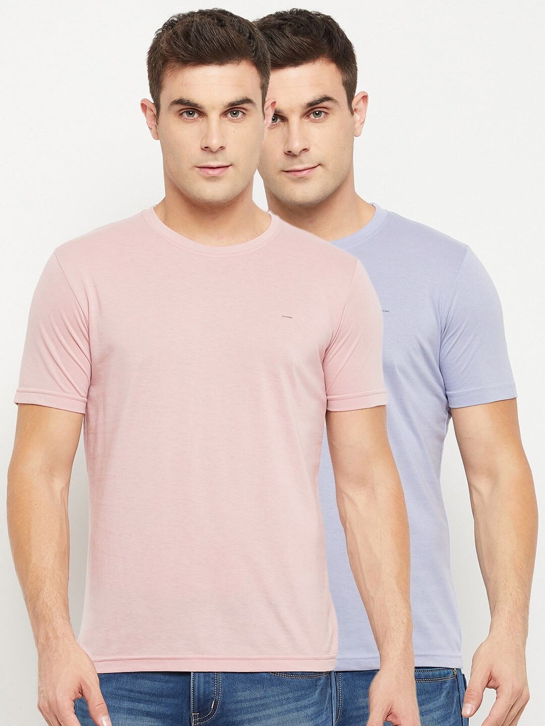 

Okane Men Set Of 2 Pink & Blue Solid Cotton Blend T-shirt