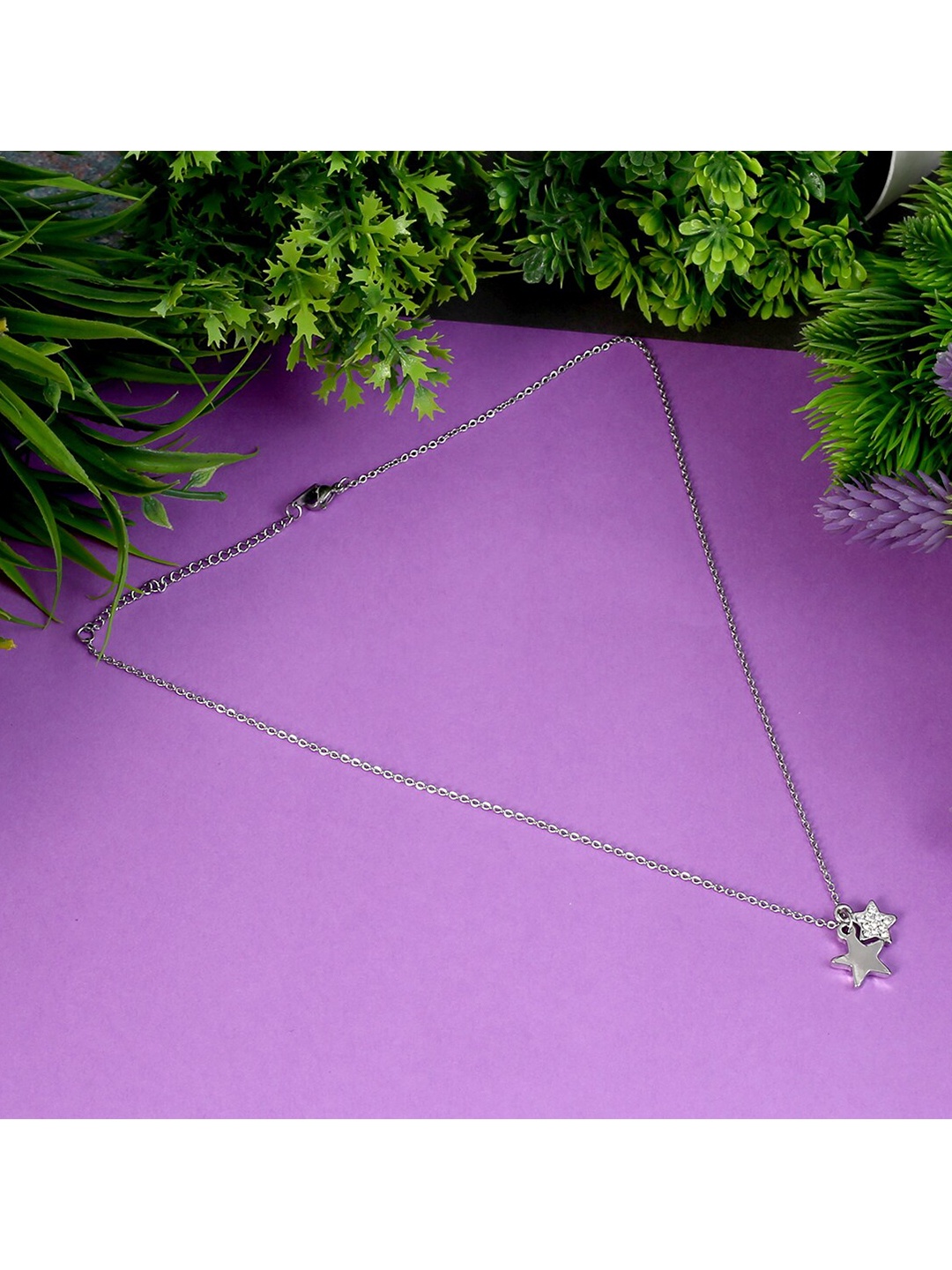 

Jewelz Women Silver-Plated Star Shaped Stone Studded Necklace