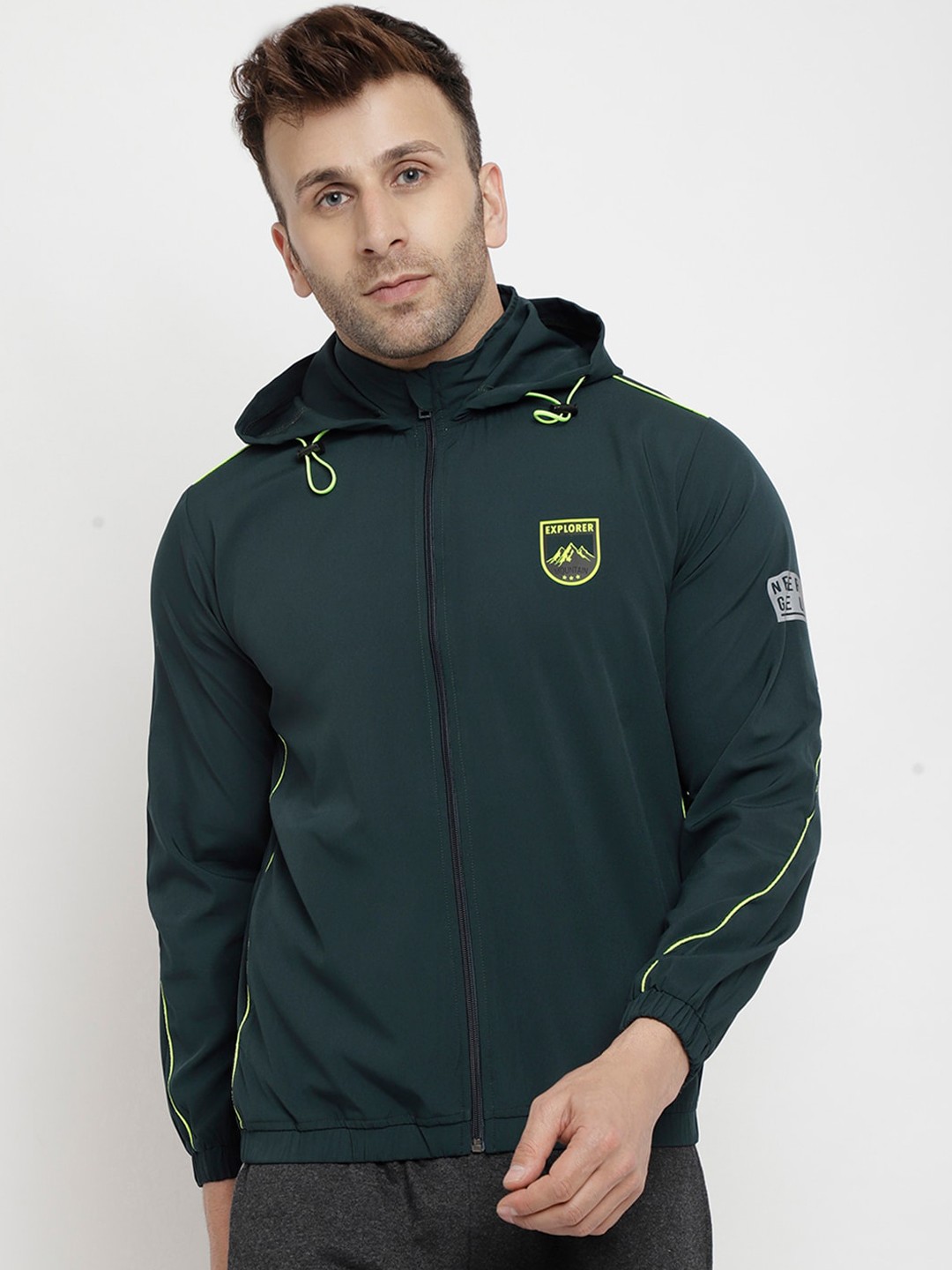 

PERFKT-U Men Green Lightweight Antimicrobial Outdoor Sporty Jacket