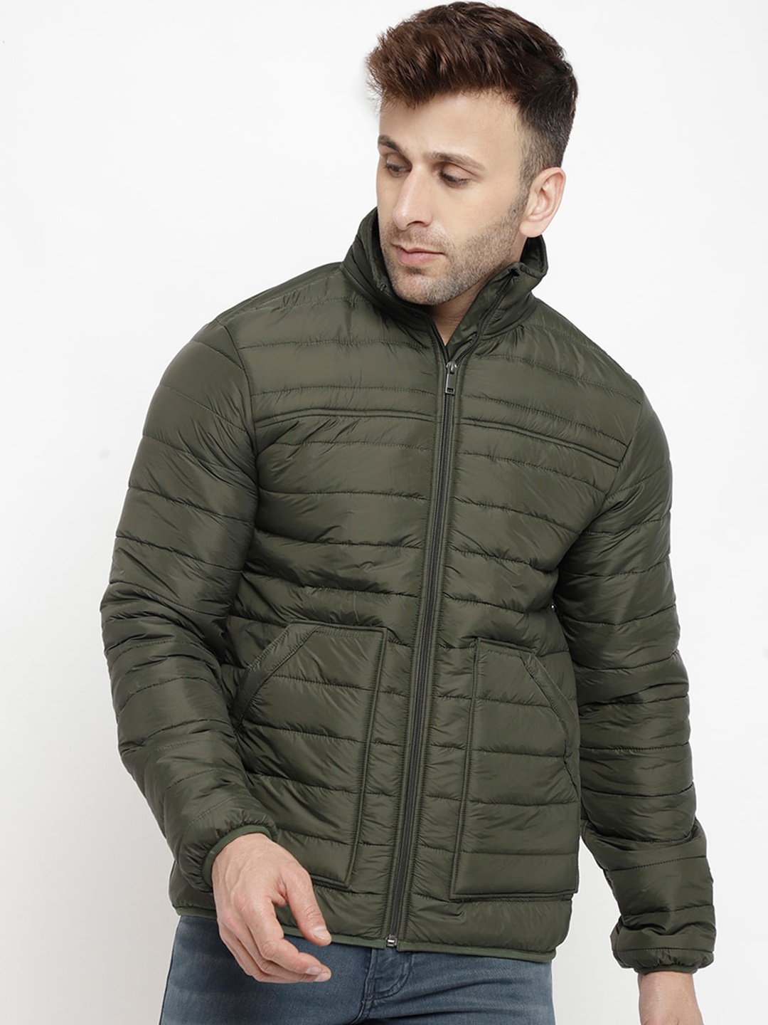 

PERFKT-U Men Olive Green Lightweight Antimicrobial Puffer Jacket