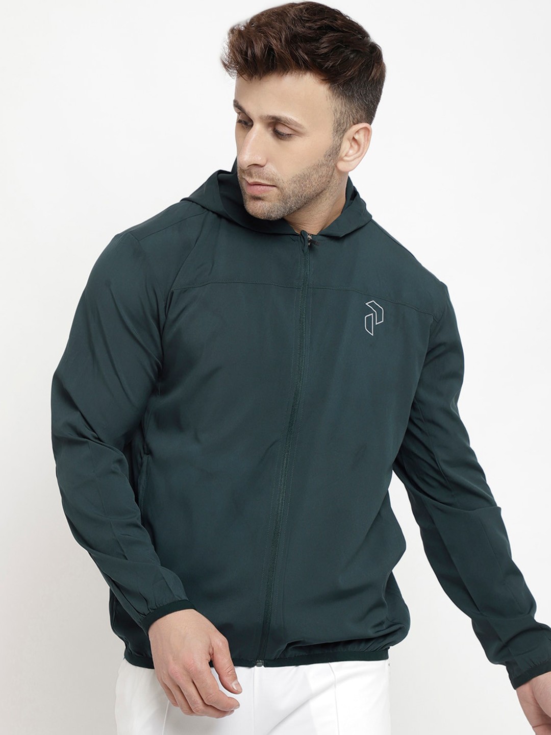 

PERFKT-U Men Green Solid Lightweight Antimicrobial Outdoor Sporty Hooded Jacket