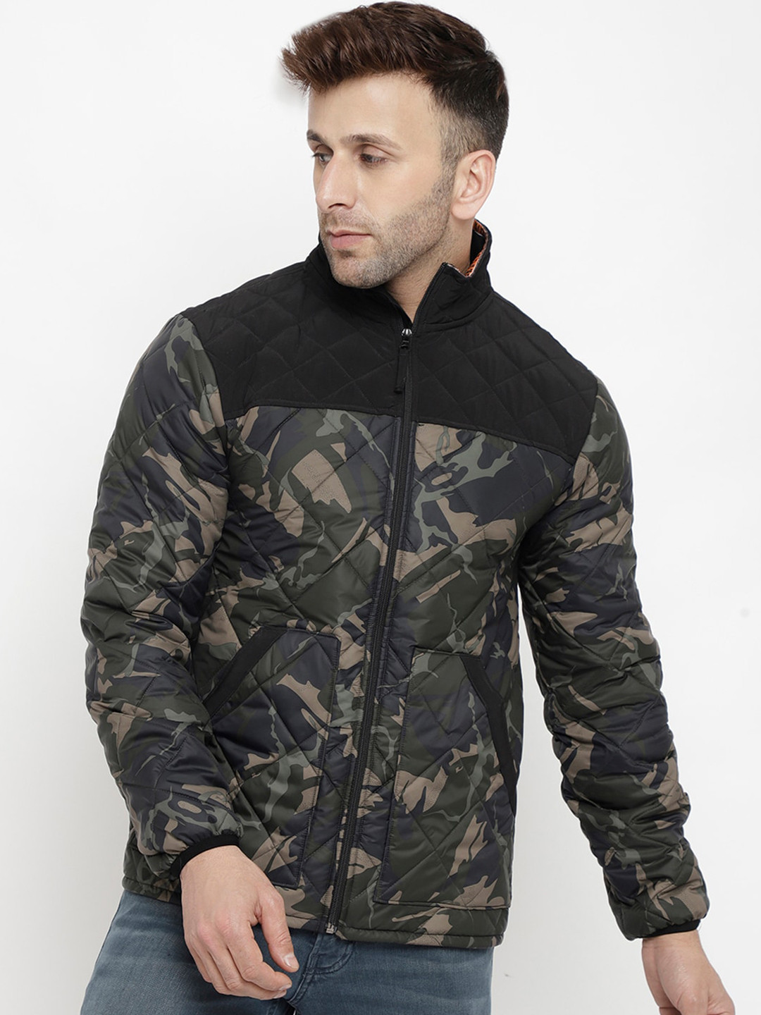 

PERFKT-U Men Olive Green Camouflage Lightweight Antimicrobial Outdoor Quilted Jacket