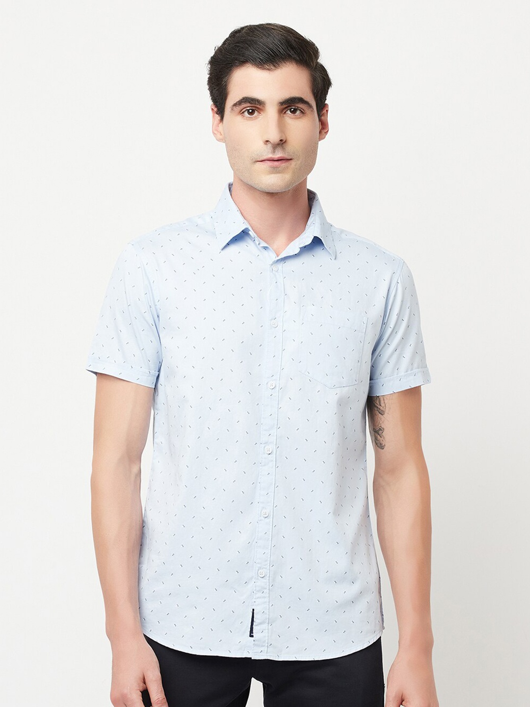 

METTLE Men Blue Printed Regular Fit Casual Shirt