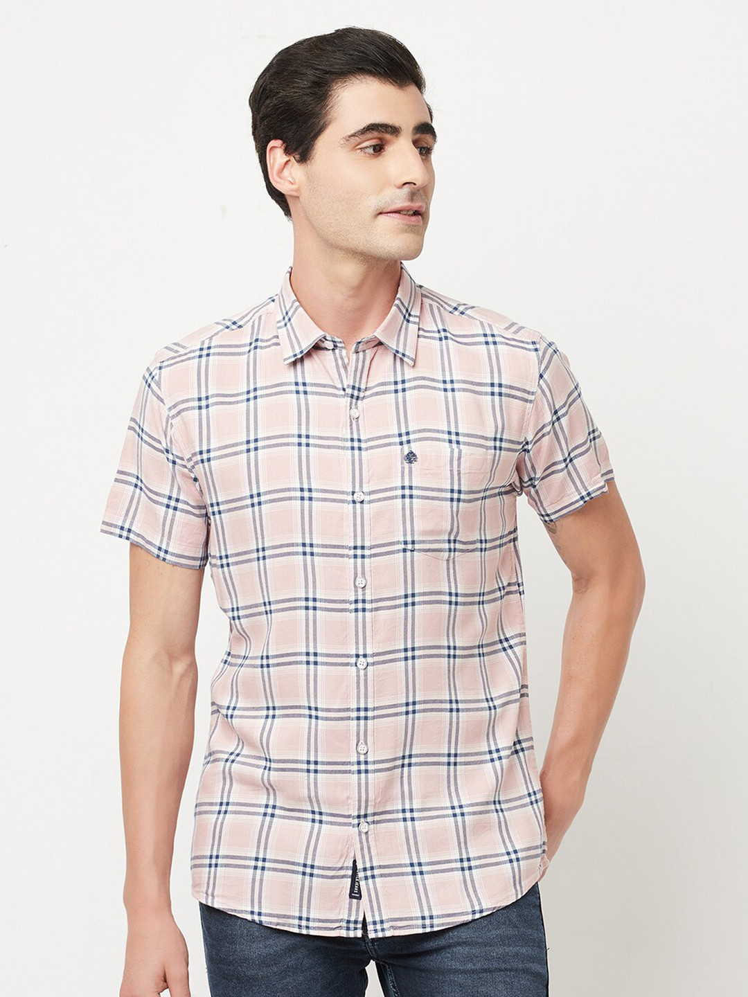 

METTLE Men Pink Checked Casual Shirt