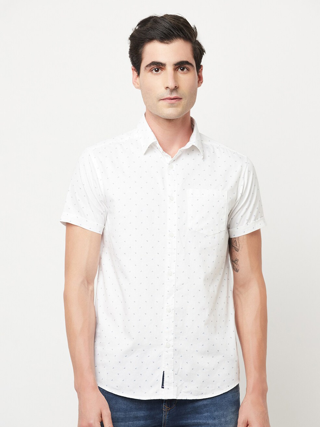 

METTLE Men White Printed Casual Shirt