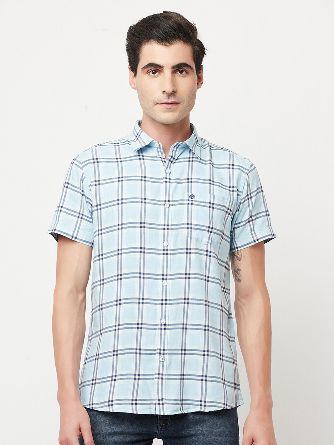 

METTLE Men Blue & Black Tartan Checked Casual Shirt
