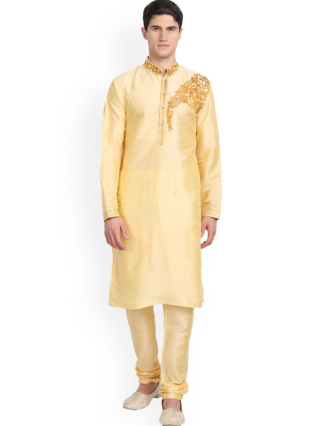 

Enciger Men Beige Thread Work Dupion Silk Kurta with Churidar