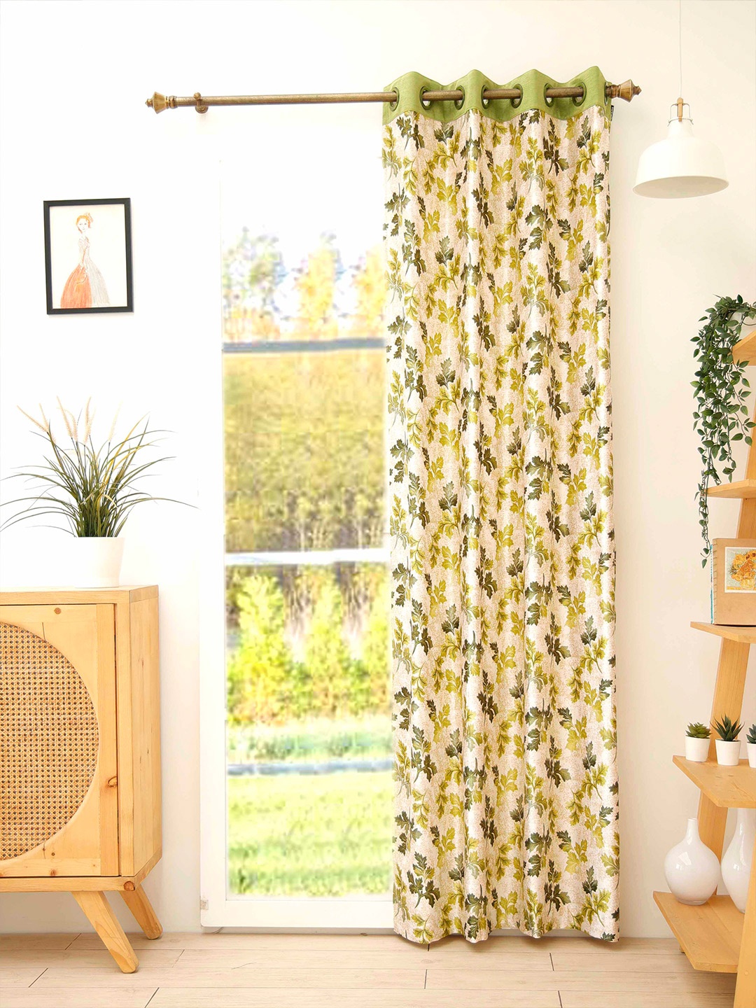 

Ariana Cream-Coloured & Olive Green Floral Long Door Curtain