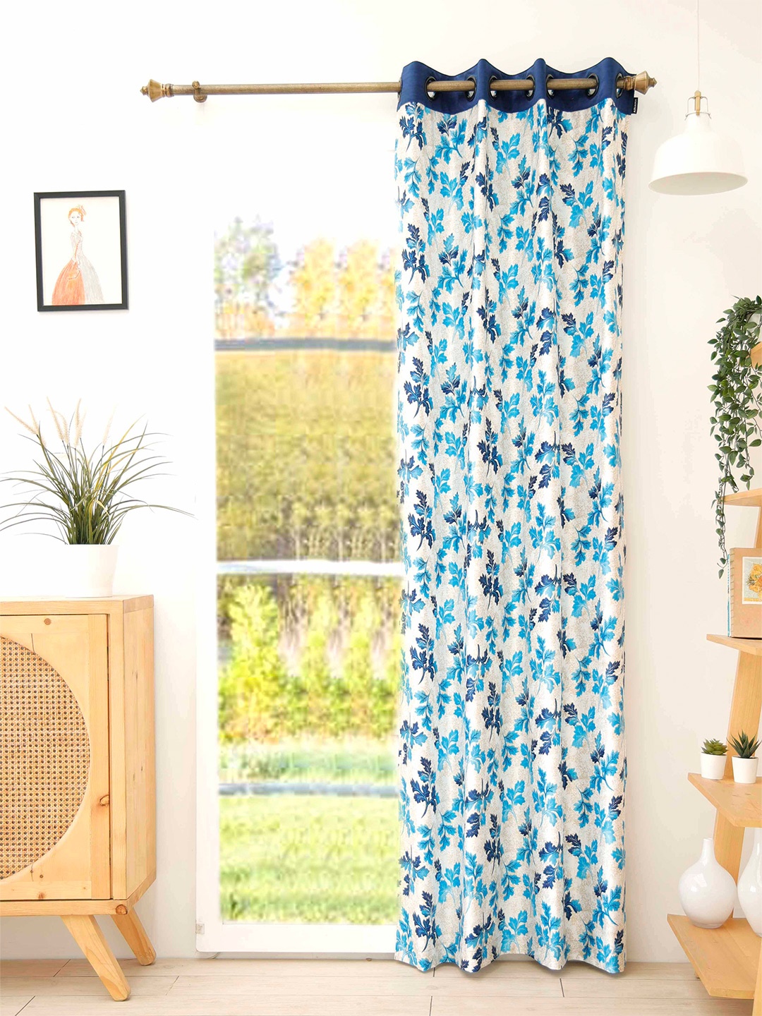 

Ariana Blue & Cream-Coloured Floral Regular Door Curtain