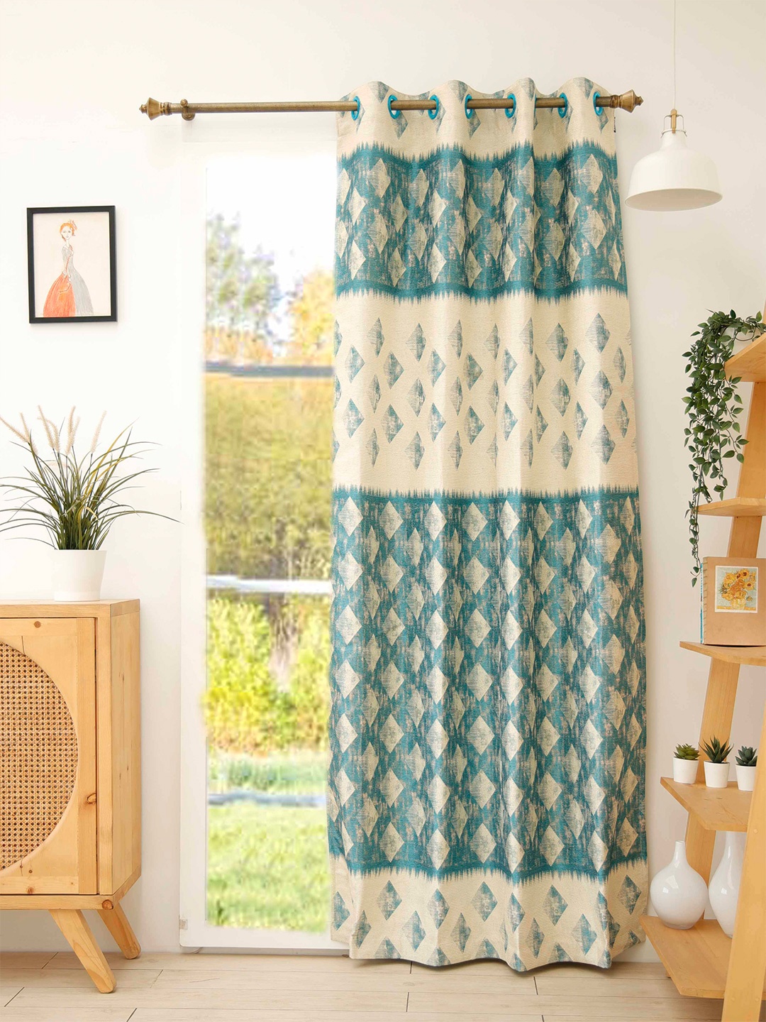 

Ariana Blue Geometric Print Long Door Regular Curtain