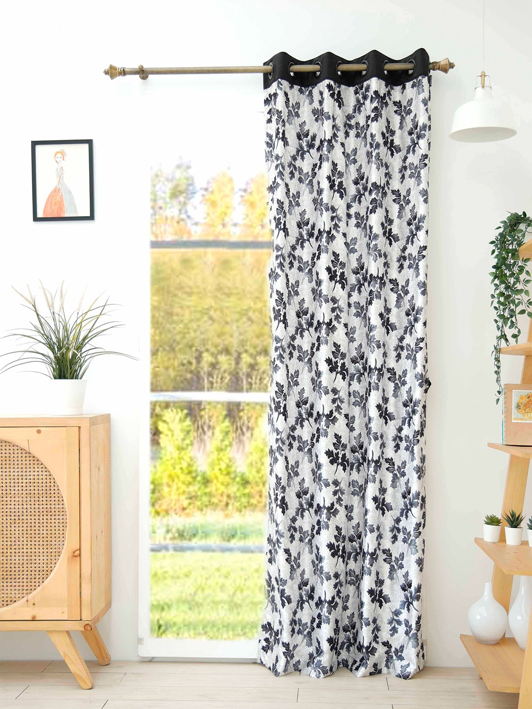 

Ariana White & Black Floral Long Door Curtain