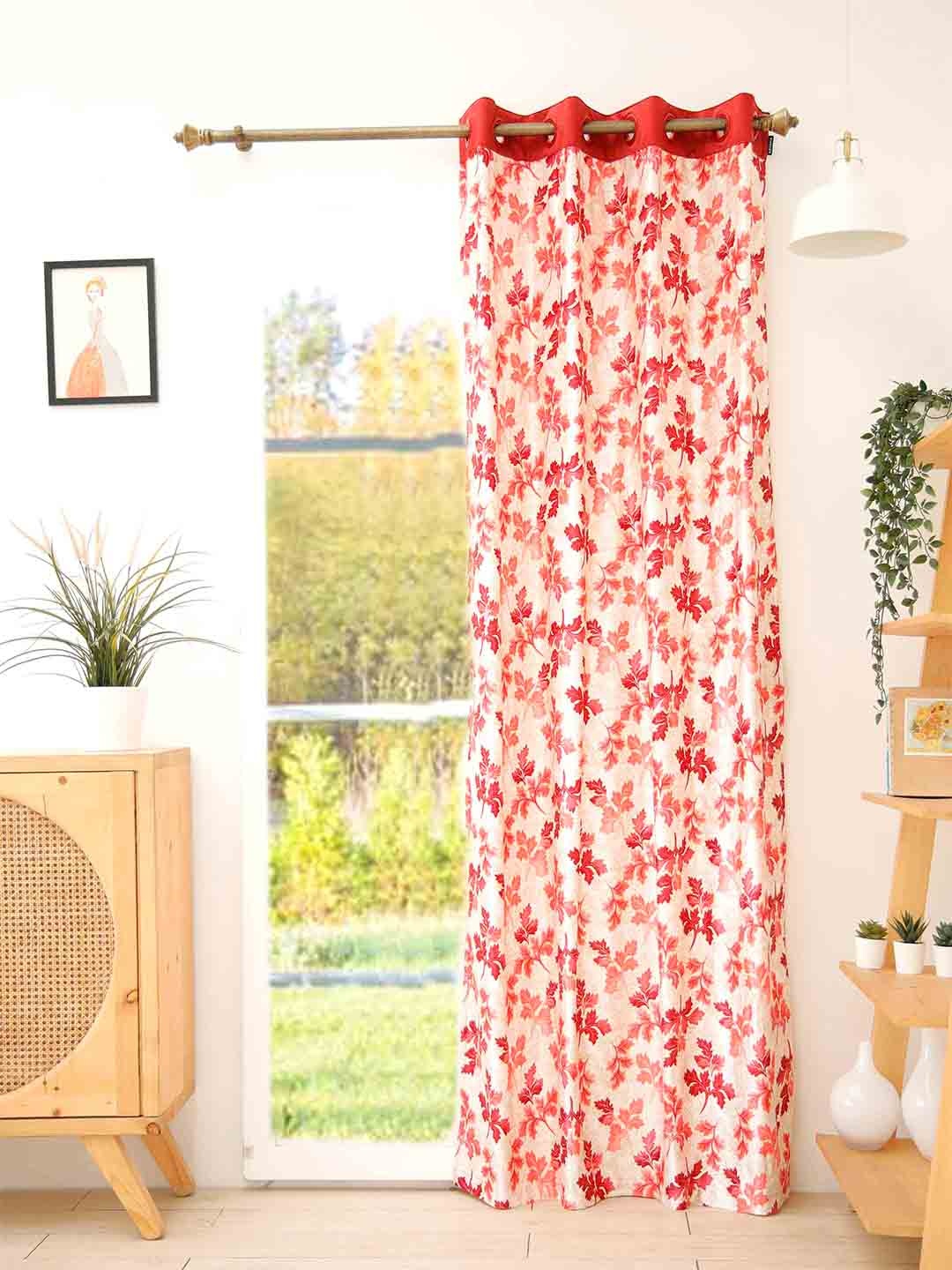 

Ariana Red Floral Print Door Regular Curtain