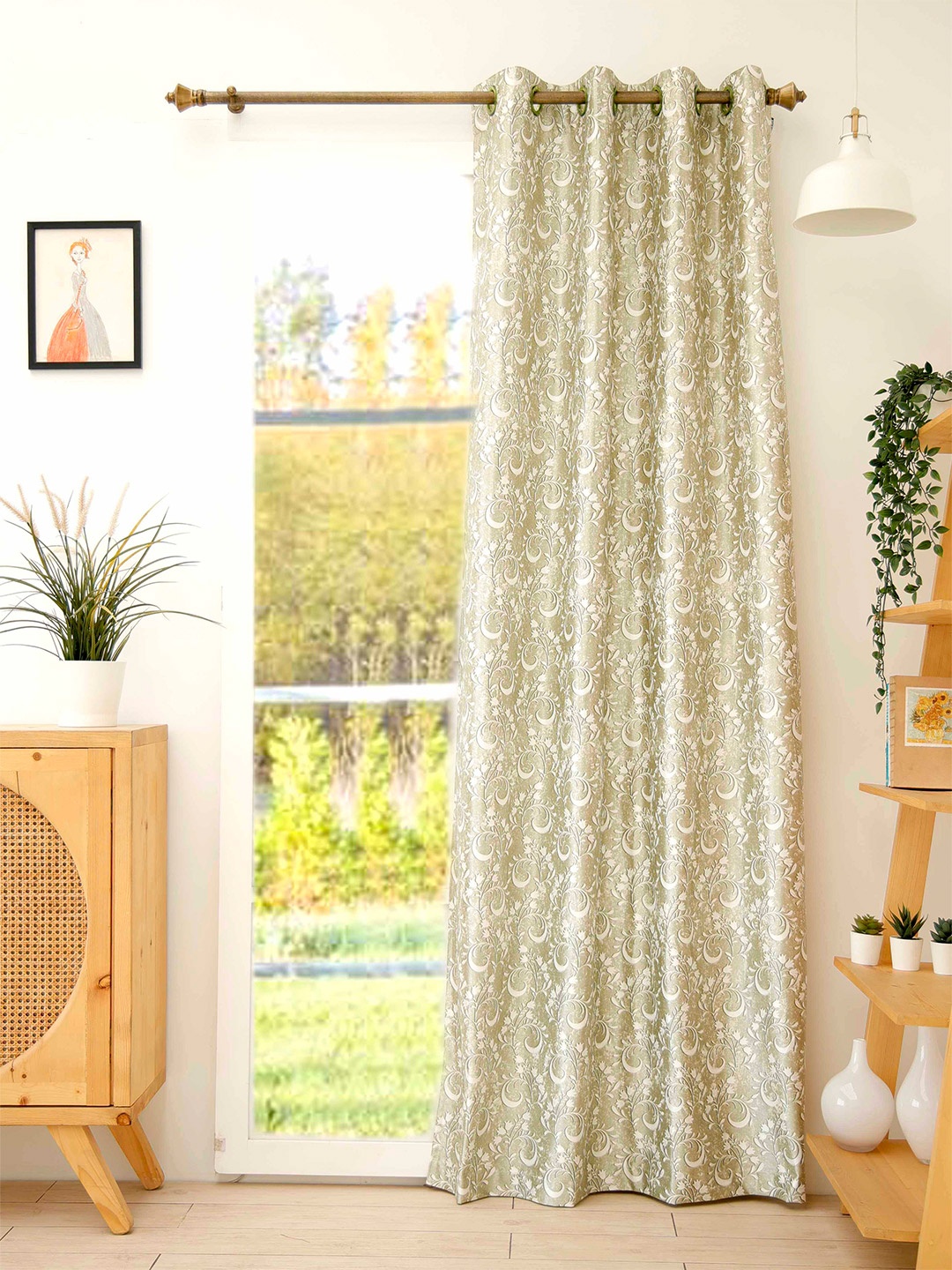

Ariana Olive Green & White Floral Regular Door Curtain