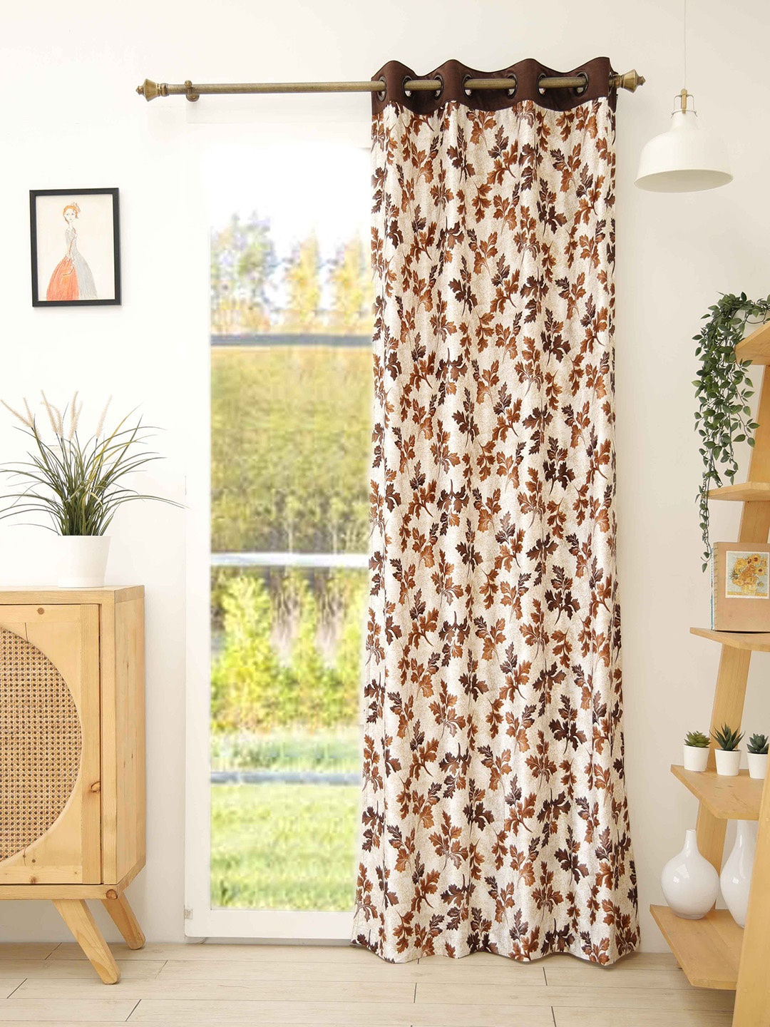 

Ariana Cream-Coloured & Brown Floral Long Door Curtain