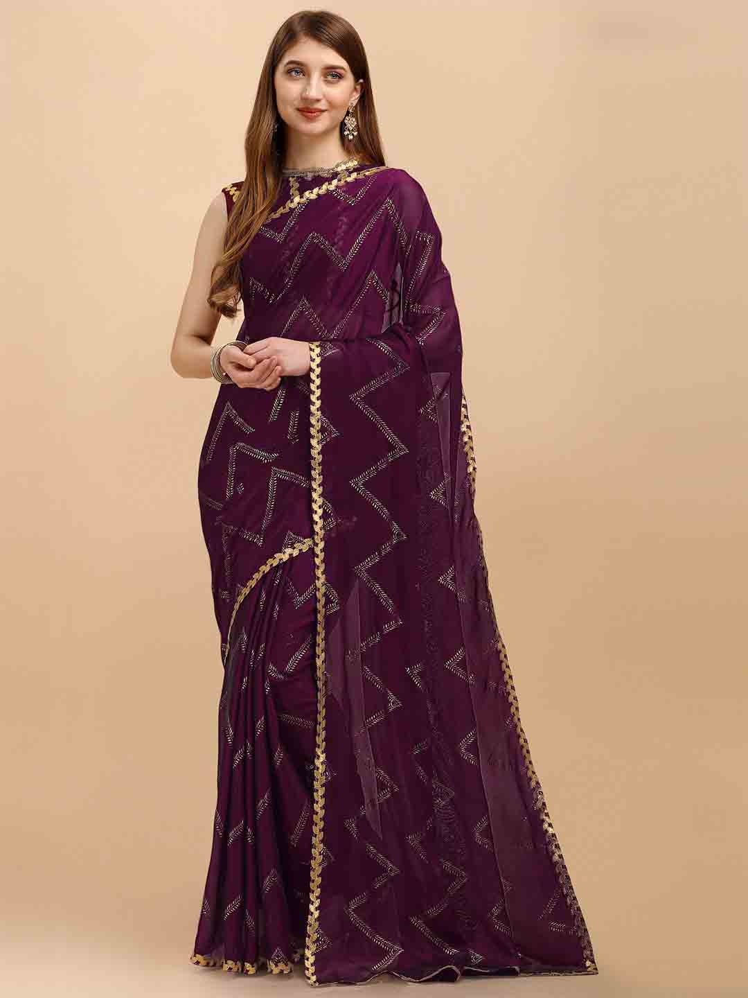 

Iris Purple & Gold-Toned Embellished Gotta Patti Silk Cotton Saree