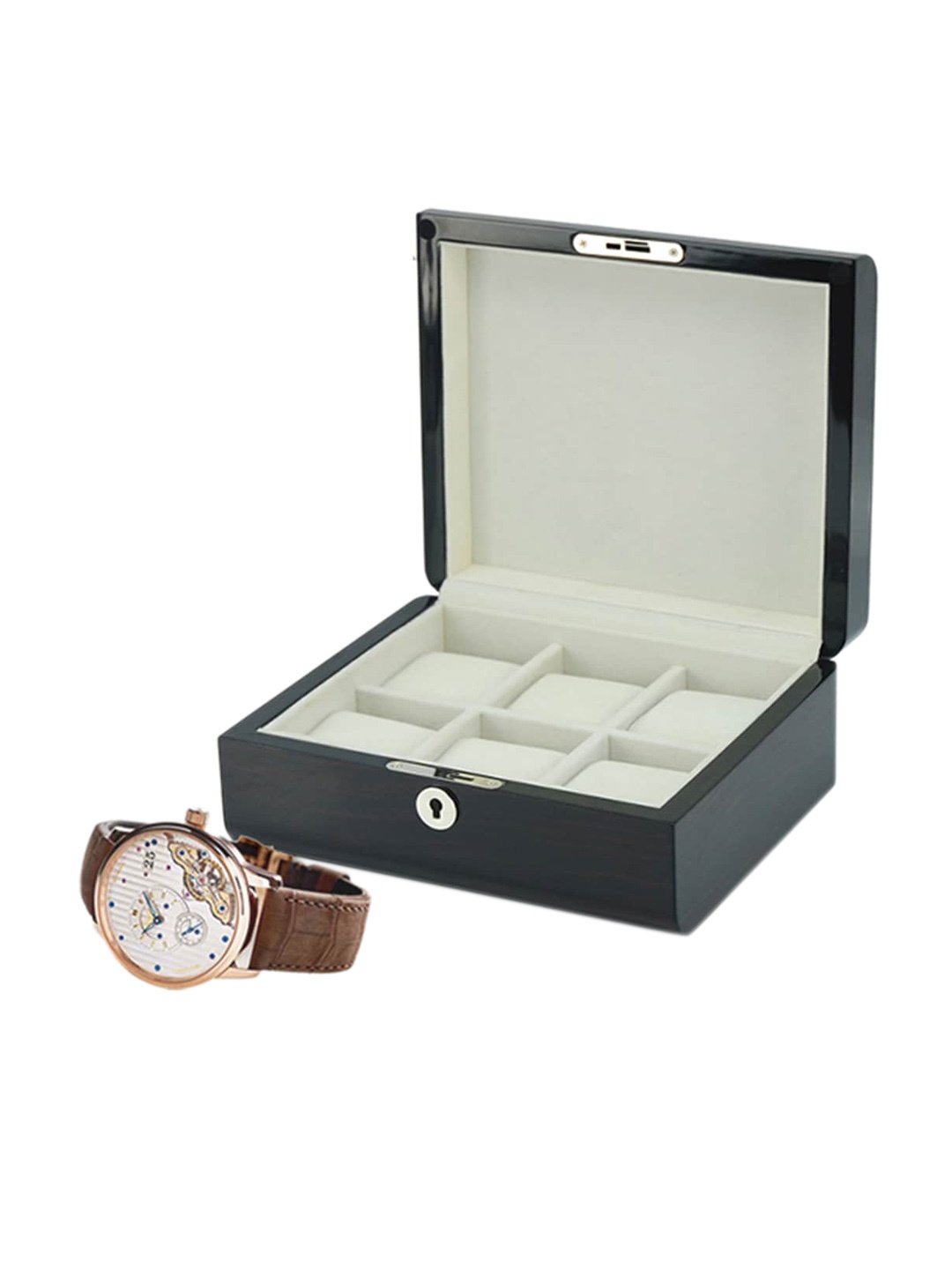 

Dsigner Black Solid 6 Slot Wooden Watch Organiser