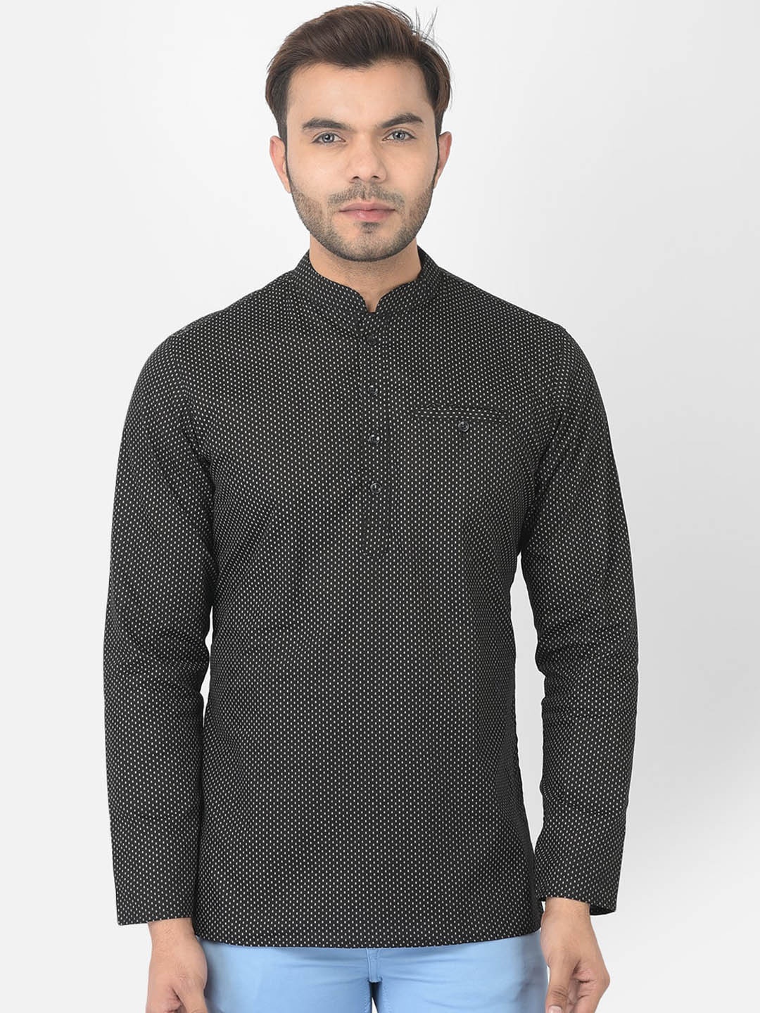 

DEYANN Men Black Micro Ditsy Printed Cotton Short Kurta