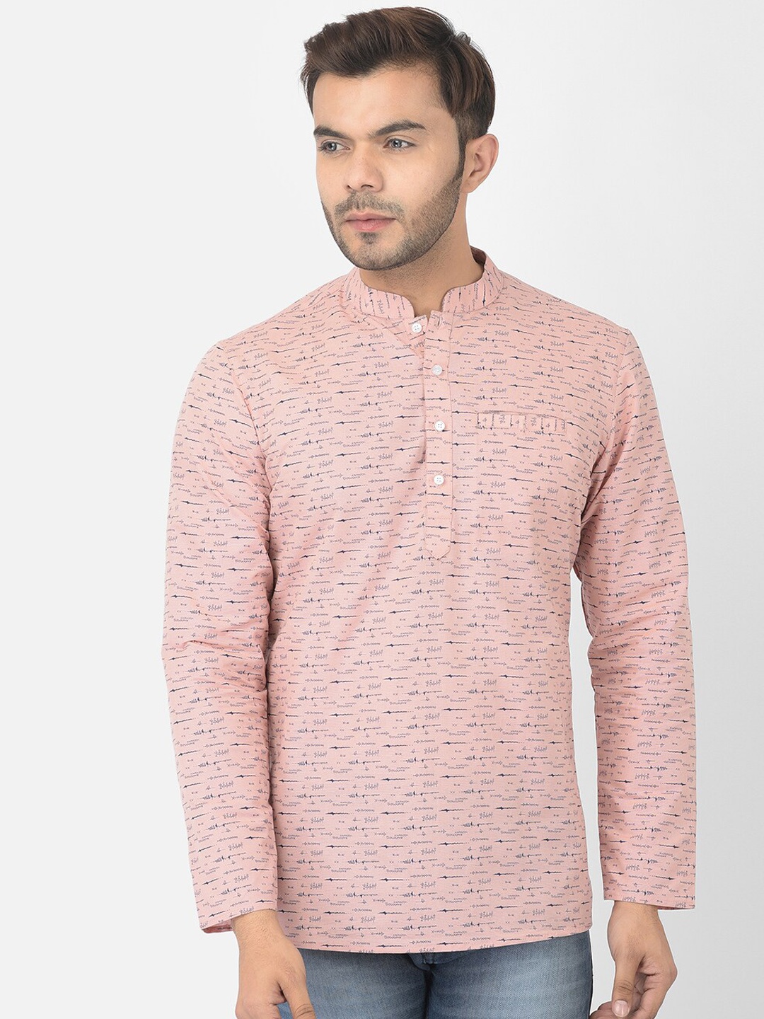 

DEYANN Men Pink & Navy Blue Quirky Print Cotton Straight Kurta