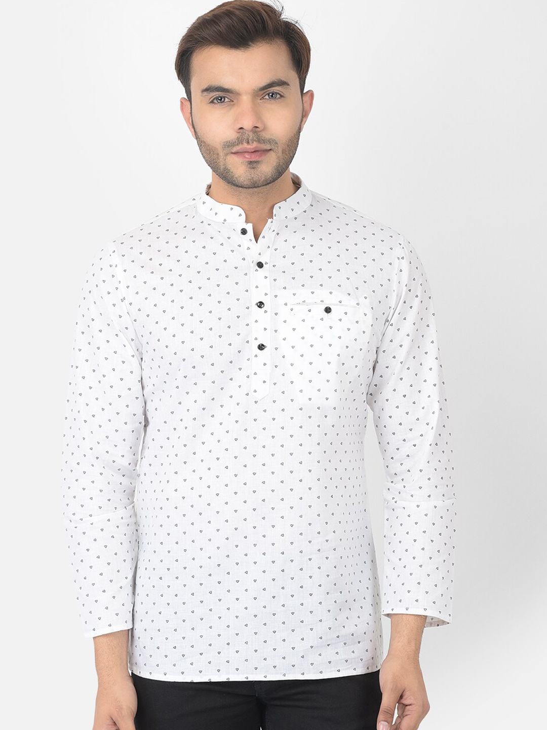 

DEYANN Men White Geometric Short Kurta