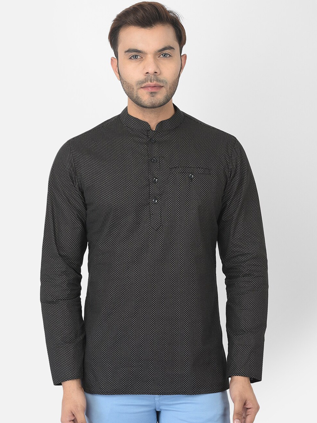 

DEYANN Men Black & White Printed Mandarin Collar Cotton Straight Kurta