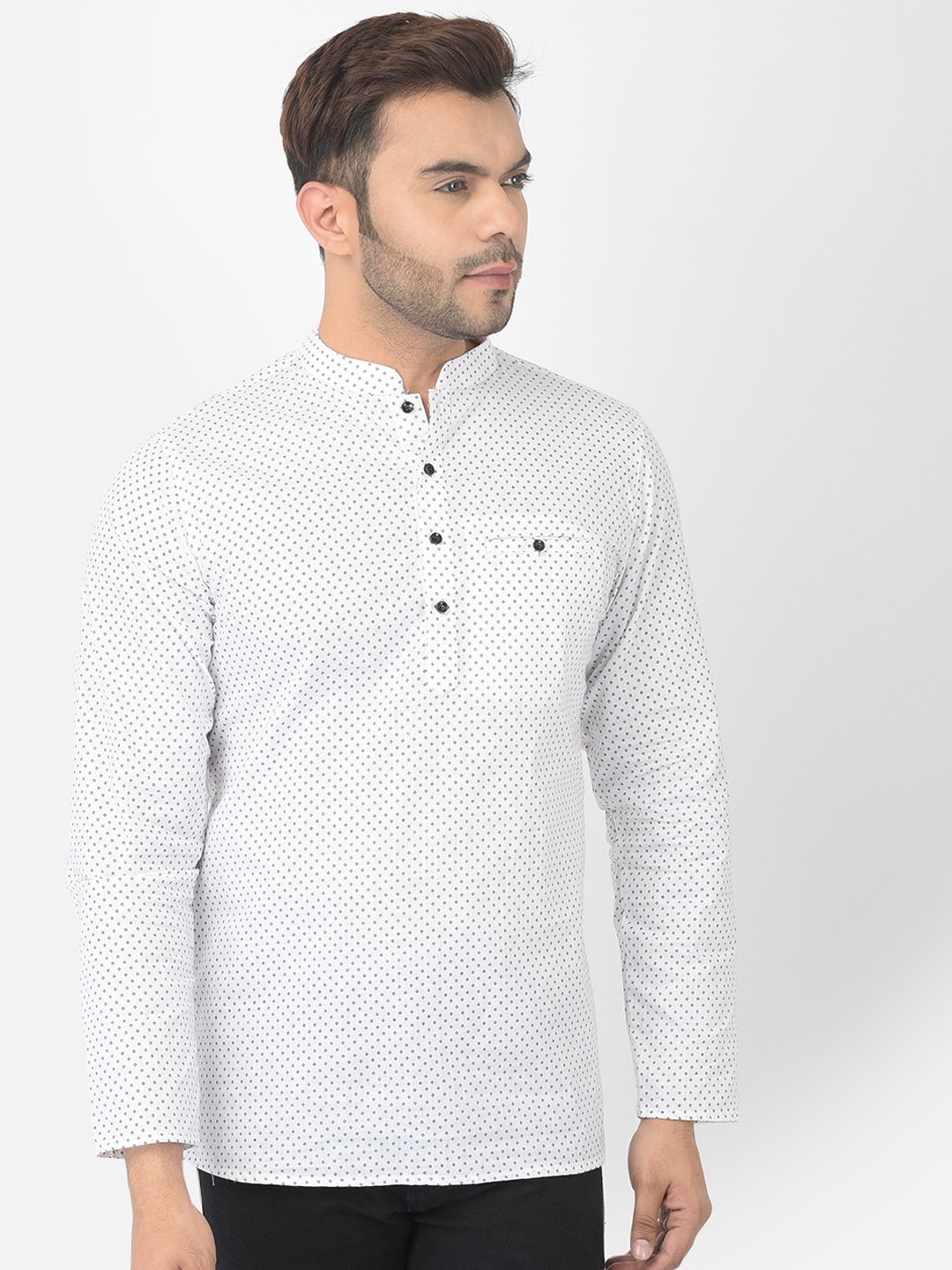 

DEYANN Men White & Grey Printed Kurta