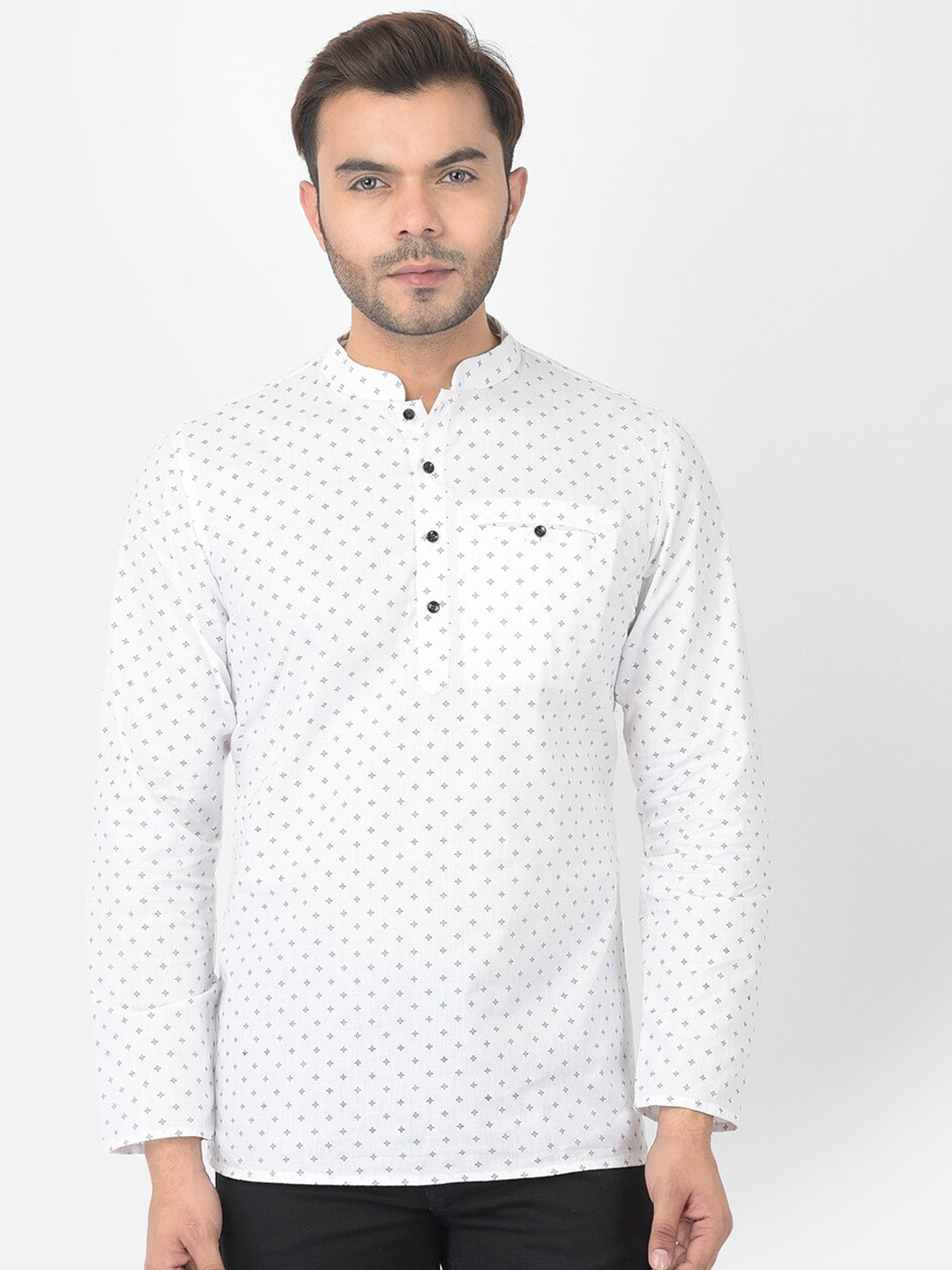 

DEYANN Men White & Blue Geometric Printed Kurta